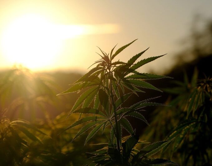 cannabis plant with light halo